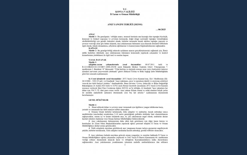 2025 YILI ANIZ YAKMANIN ÖNLENMESİ İLE İLGİLİ VALİLİK TEBLİĞİ YAYINLANDI.